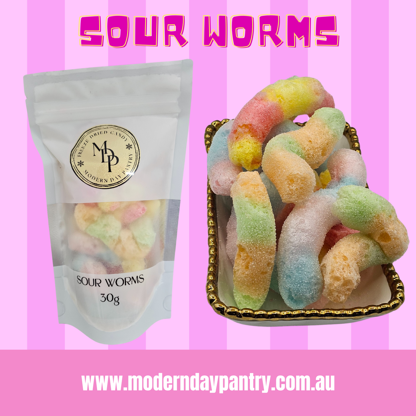 FREEZE DRIED SOUR WORMS - 30G